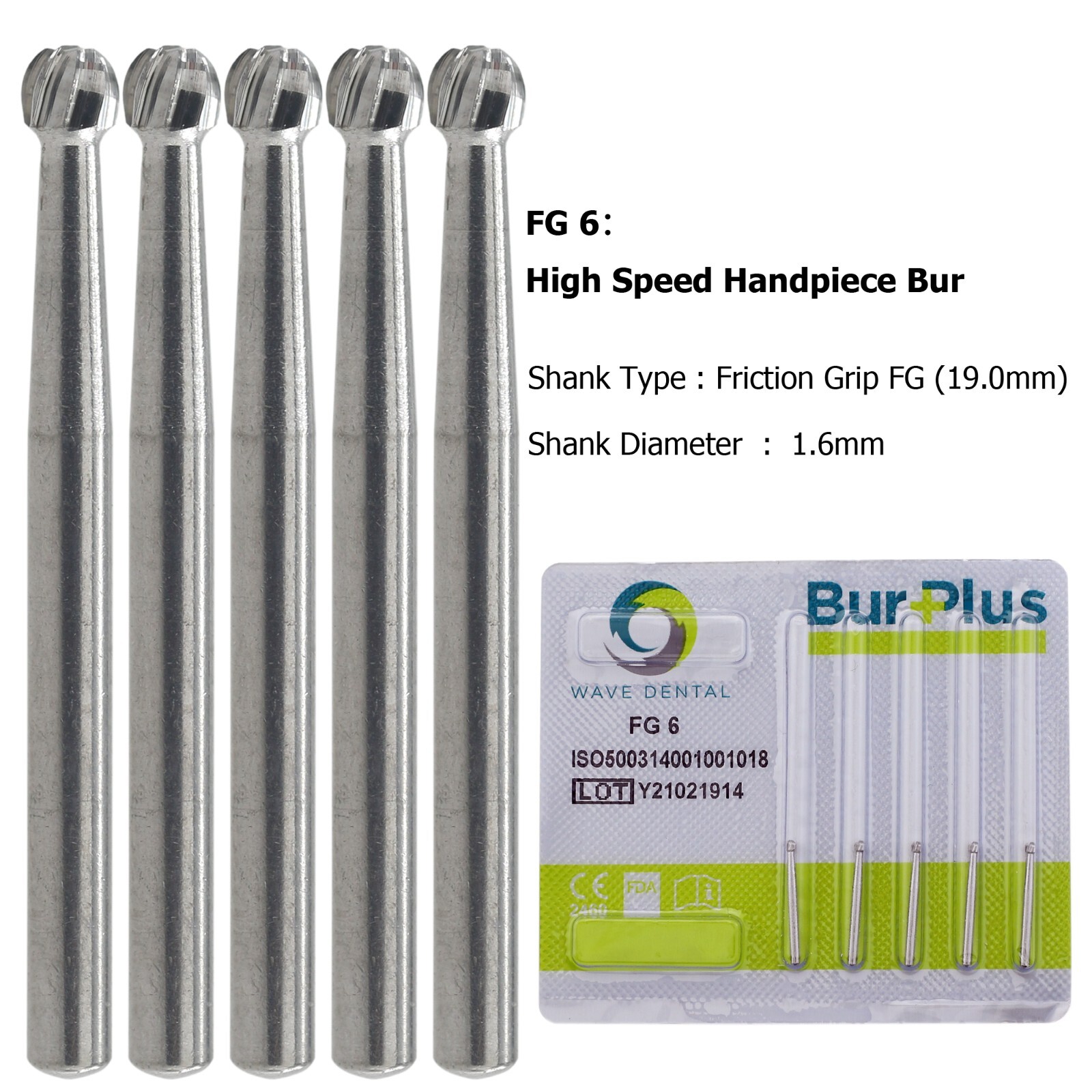 Wave Dental Surgical Burs 25mm Carbide Bur Friction Grip FG Round For High Speed
