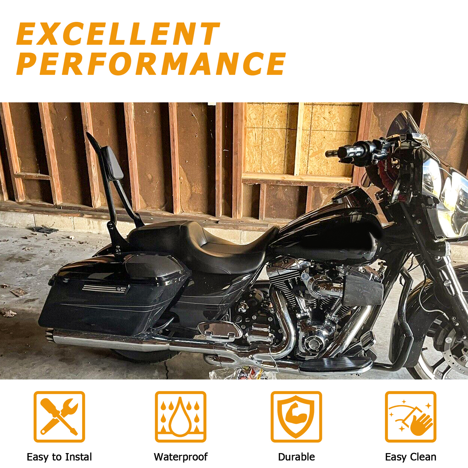 27" Black Backrest Sissy Bar & Stealth Rack For 09-24 Harley Road Street Glide