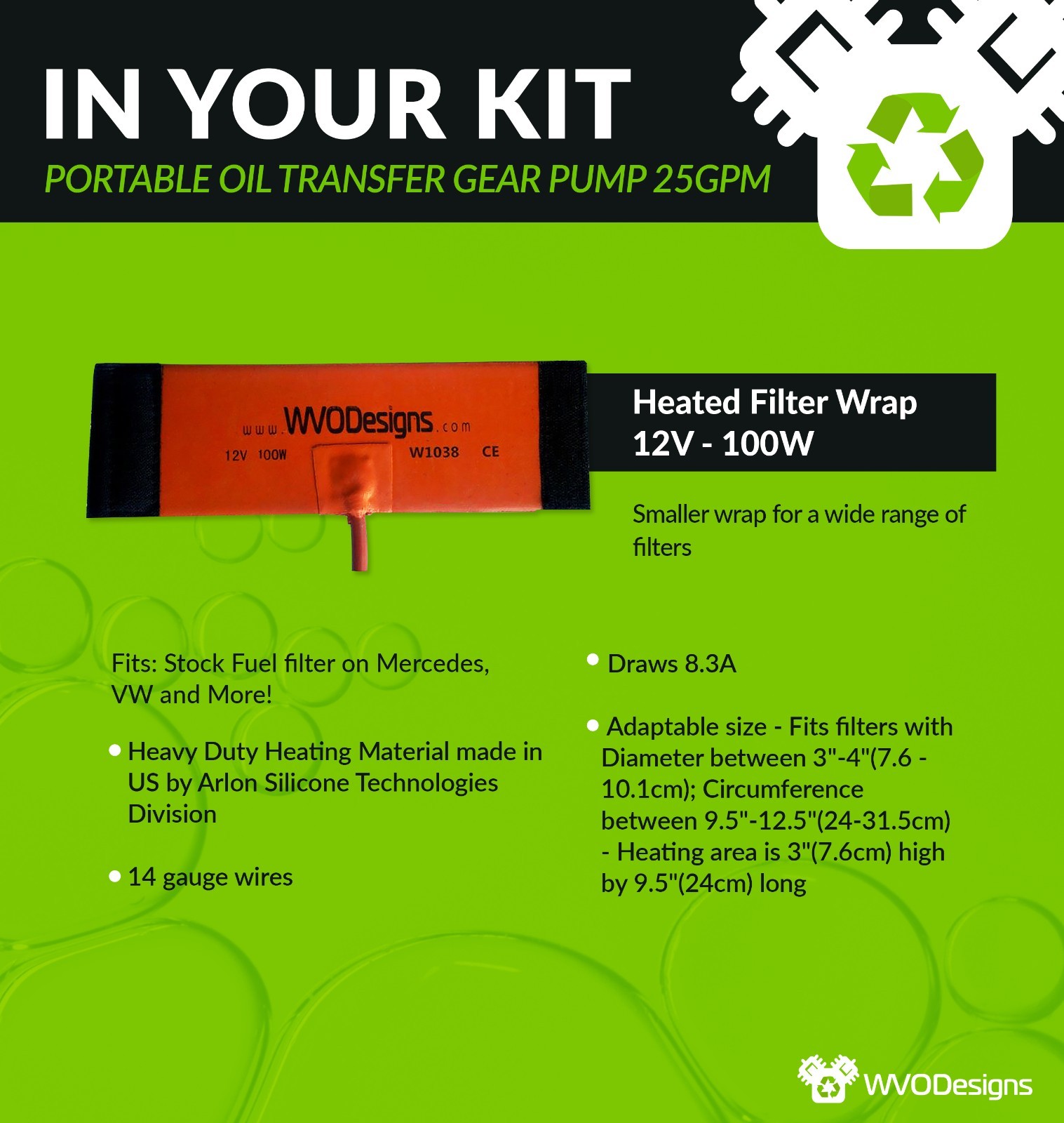 Fuel Filter Heater Wrap 100W 12V - Small