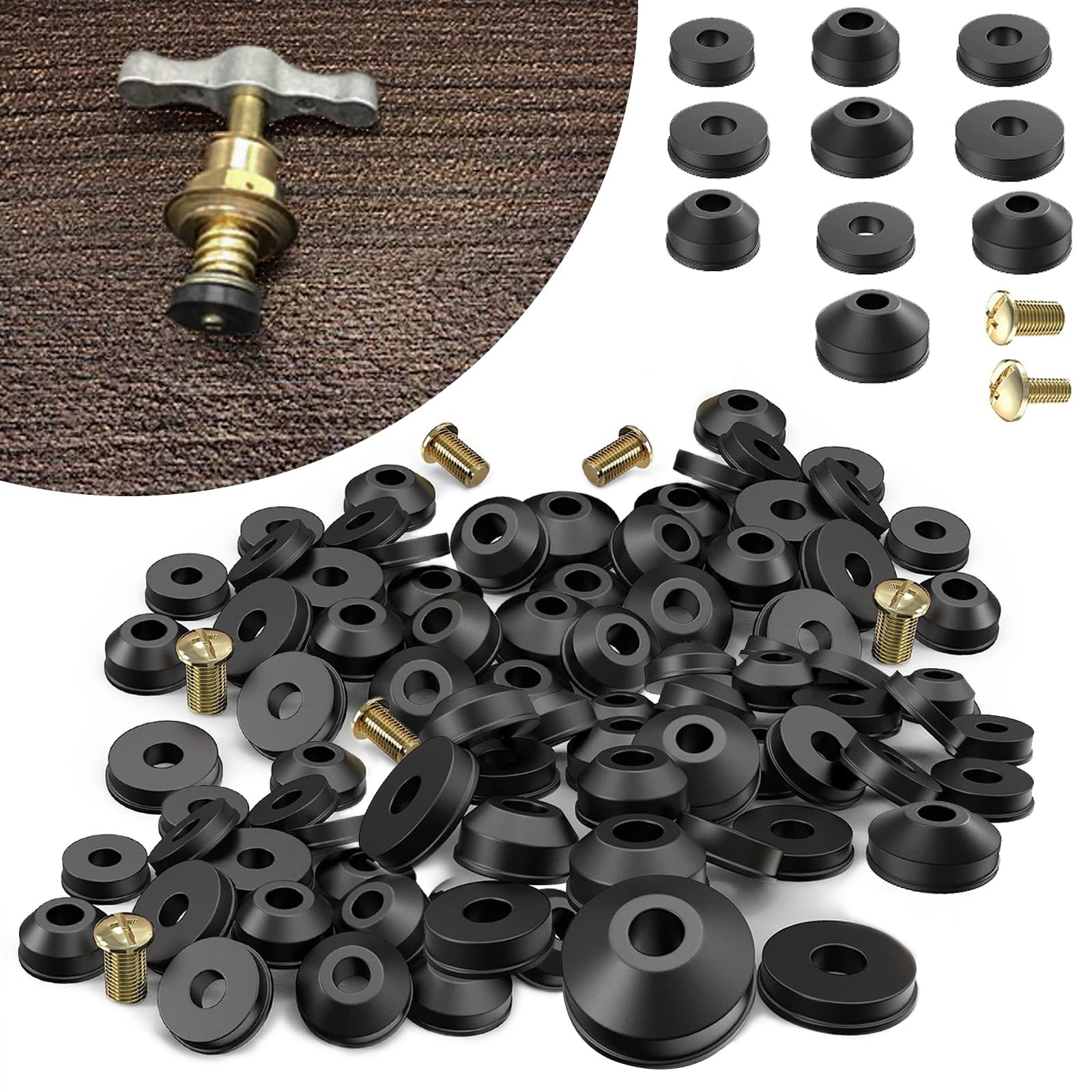 58-Pack Faucet Washer Assortment Kit Rubber Faucet Washers Flat and Beveled F...