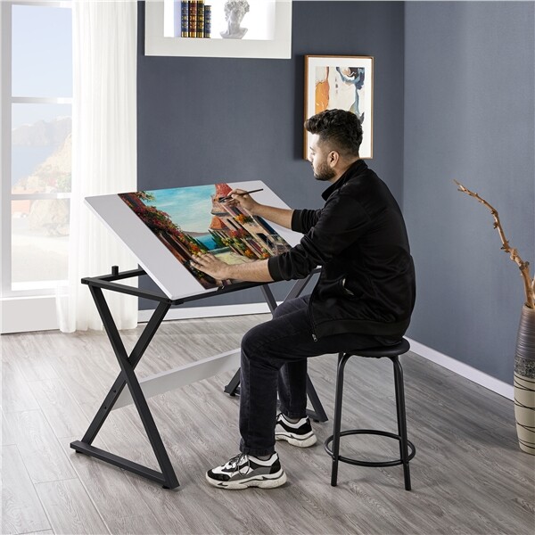 Art Desk Drafting Table Craft Work Station Drawing Desk w/Adjustable Tabletop