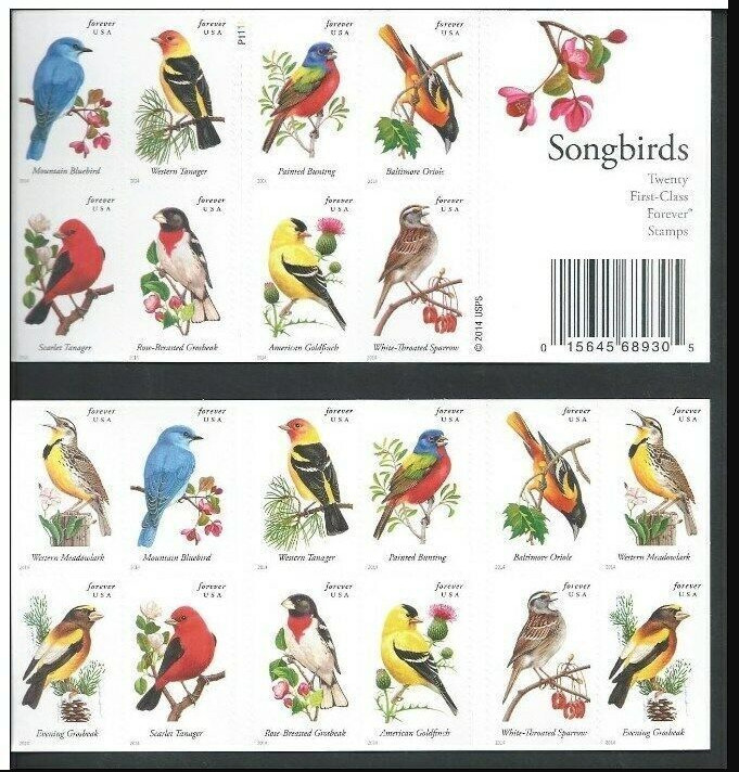 US # 4891b SONGBIRDS (2014) - Booklet Pane of 100 Forever Stamps, NEW MNH