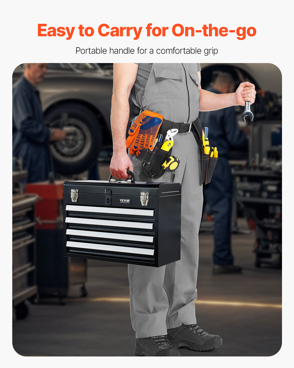 Tool Box 20.5-inch Portable Metal Tool Box with 4 Drawers Tool Organizer Black