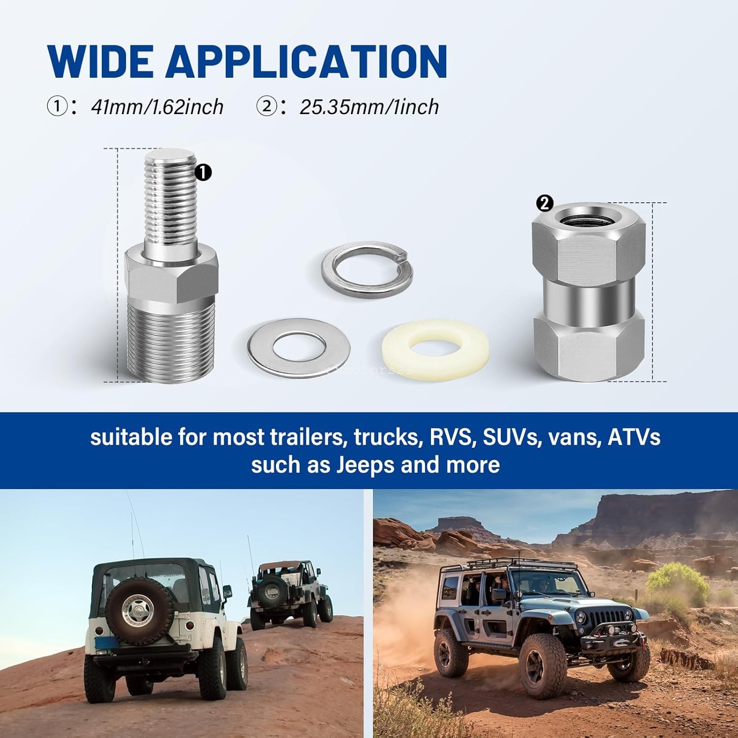 CB Antenna Stud Mount Adapter 3/8"x24 to SO-239 UHF Female Dual Hex Nut for Jeep