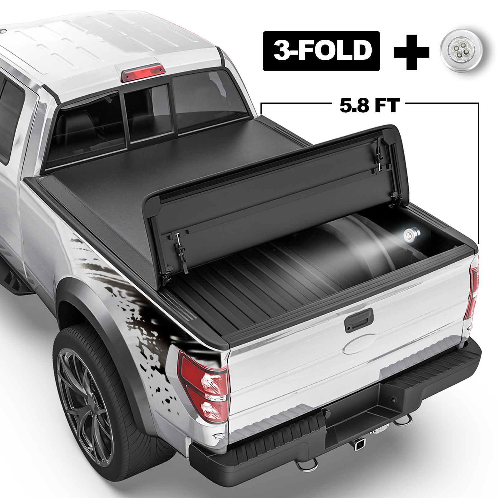 Tri-Fold 5.8FT Truck Bed Tonneau Cover For 07-13 Chevy Silverado GMC Sierra 1500