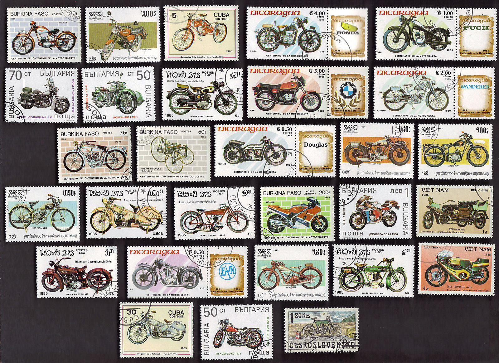 50 All Different MOTORCYCLES on Stamps