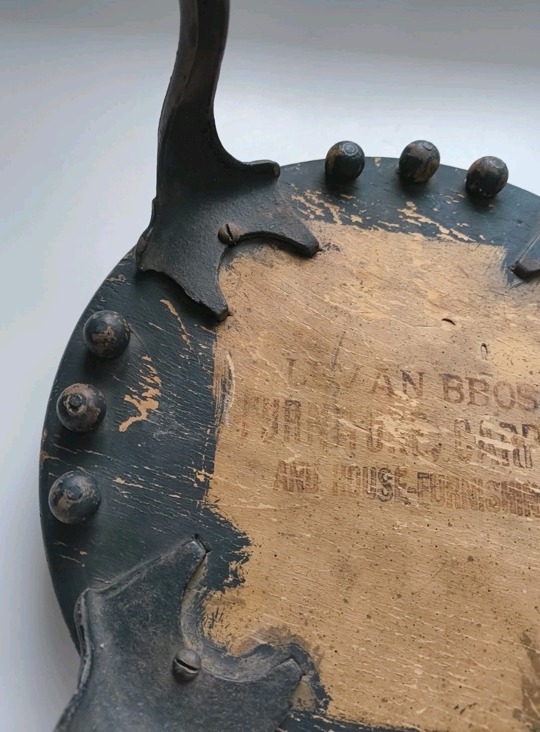 Levan Brothers Victorian Round Cast Iron & Wood Foot Stool Red Veleteen Cover