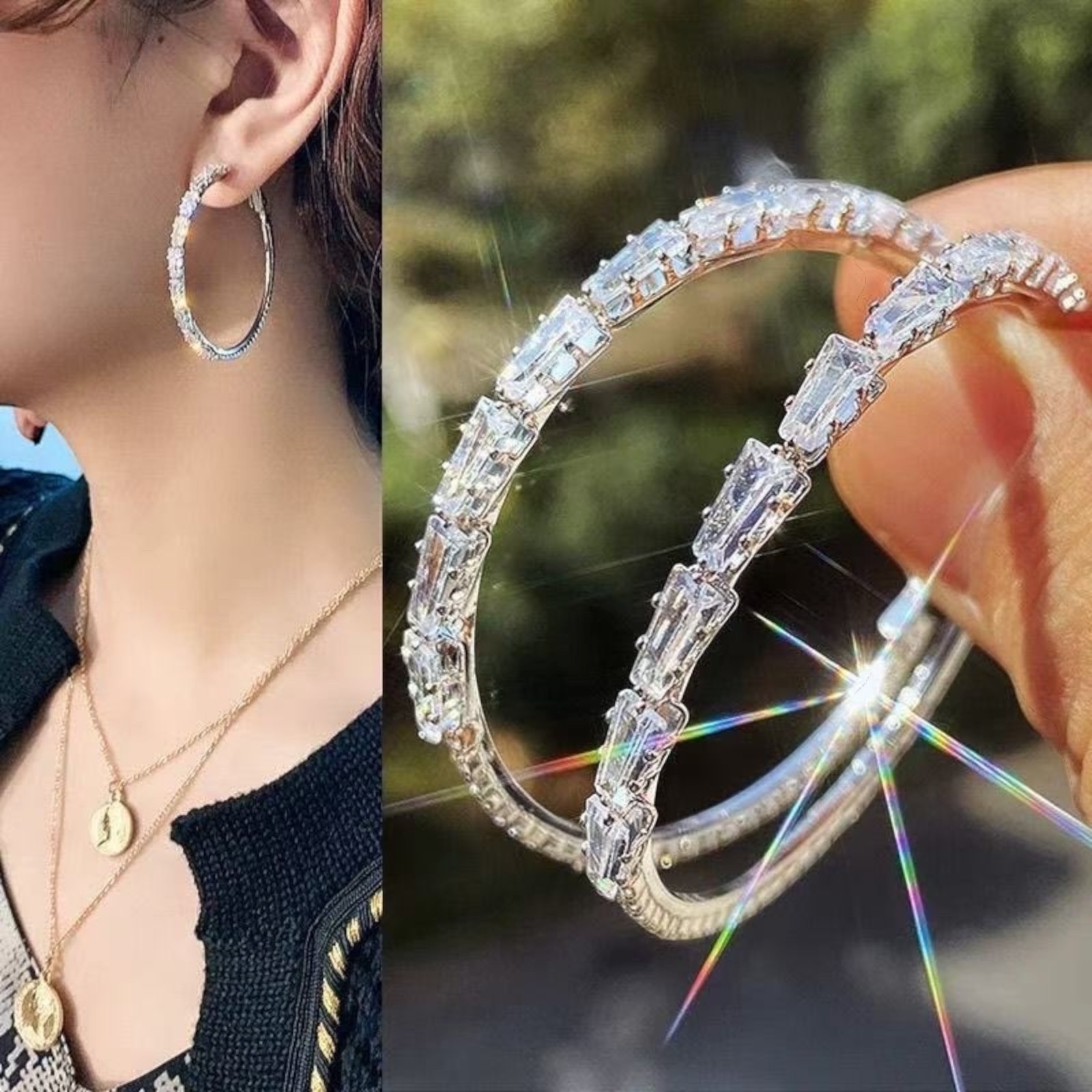 Gorgeous Hoop Earrings Women 925 Silver Plated Jewelry White glass Simulated A43