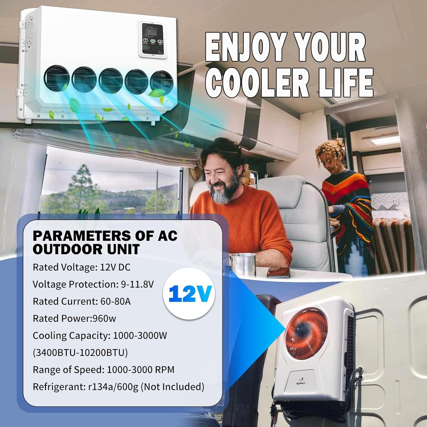 12000BTU 12V Truck Cab Air Conditioner Split AC for Semi Trucks Bus RV Caravan