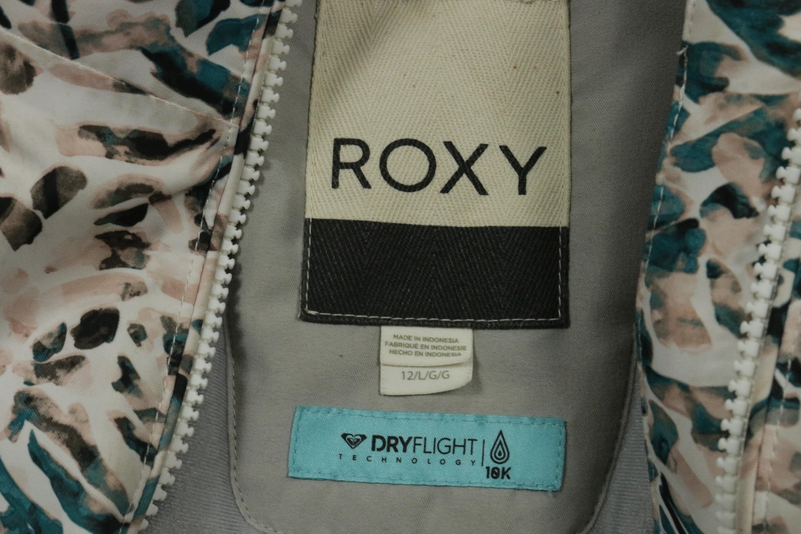 Roxy Ski Jacket Girls 12 Beige Animal Print DryFlight 10K Hooded Winter Coat