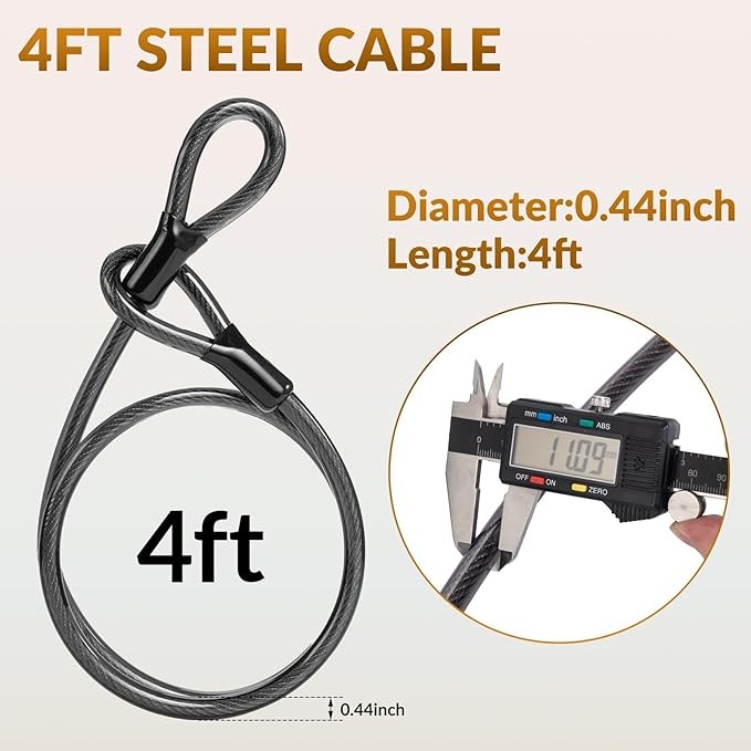 ROCKBROS Bike U Lock Anti Theft with 4 ft Cable Anti Theft with Keys & Bracket