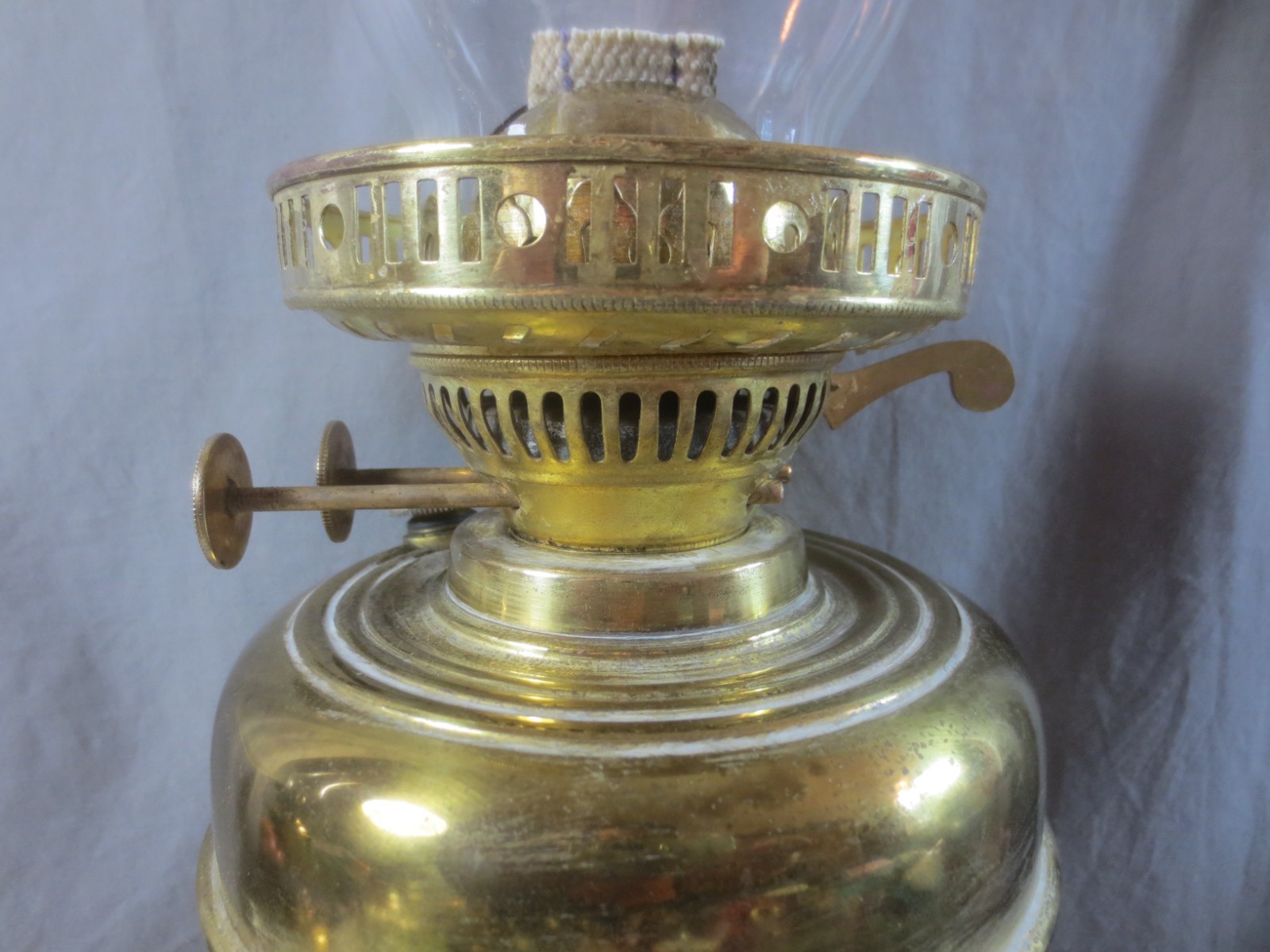 Vintage Made In England Brass Duplex Oil Lamp And Chimney Shepards Hut Lamp