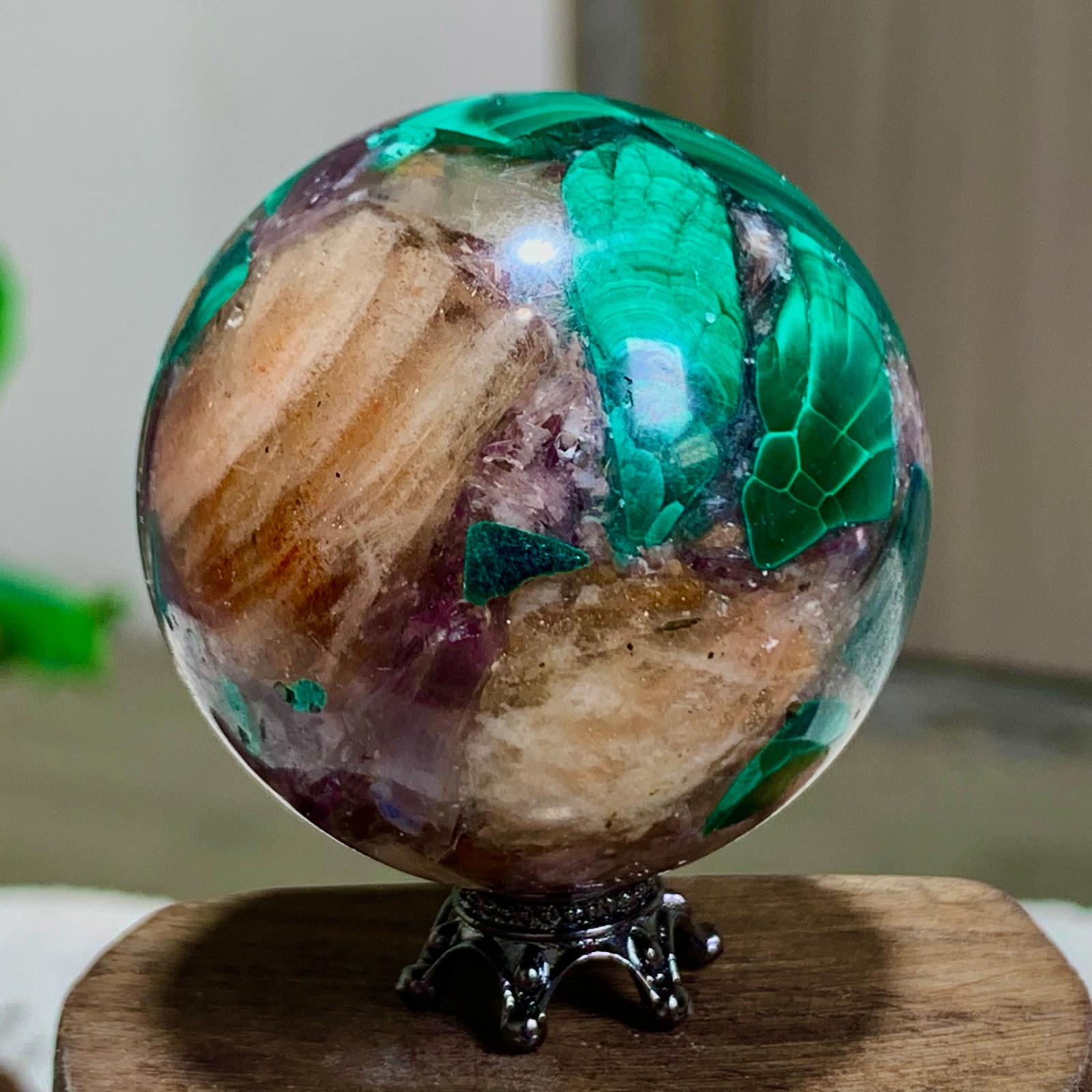 105G Newly discovered rare malachite purple mica symbiotic sphere restoration