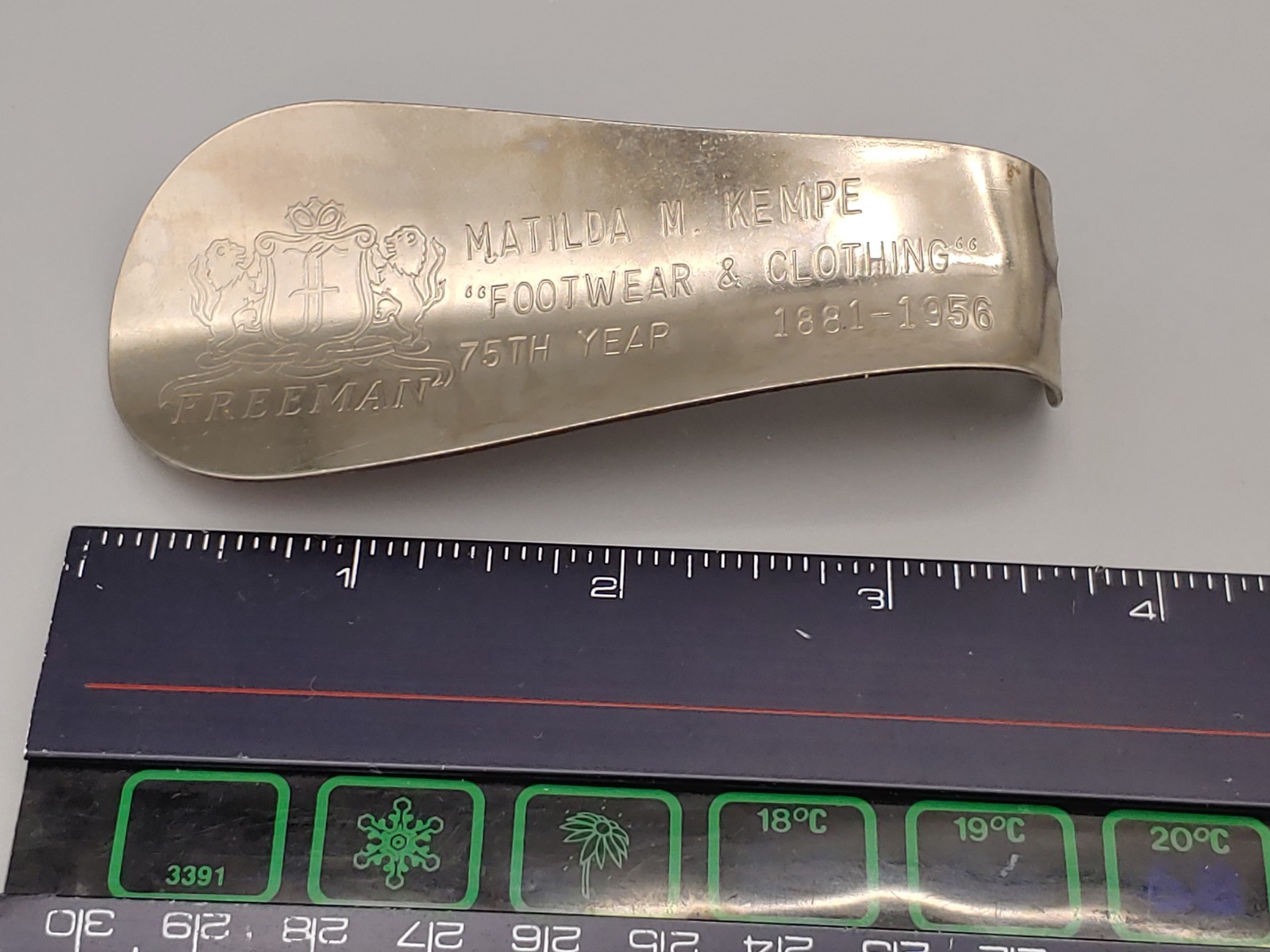 Antique Freeman Shoes Advertisement Shoe Horn 1881-1956 75th Year Employee Award