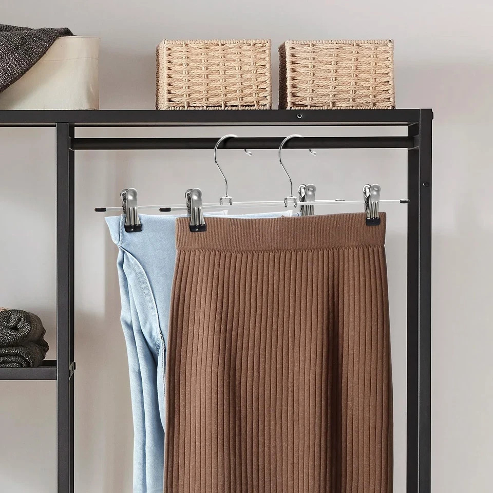 Pants Hangers with Clips Heavy Duty 10 Pack Adjustable Metal Pants Hanger Skirt