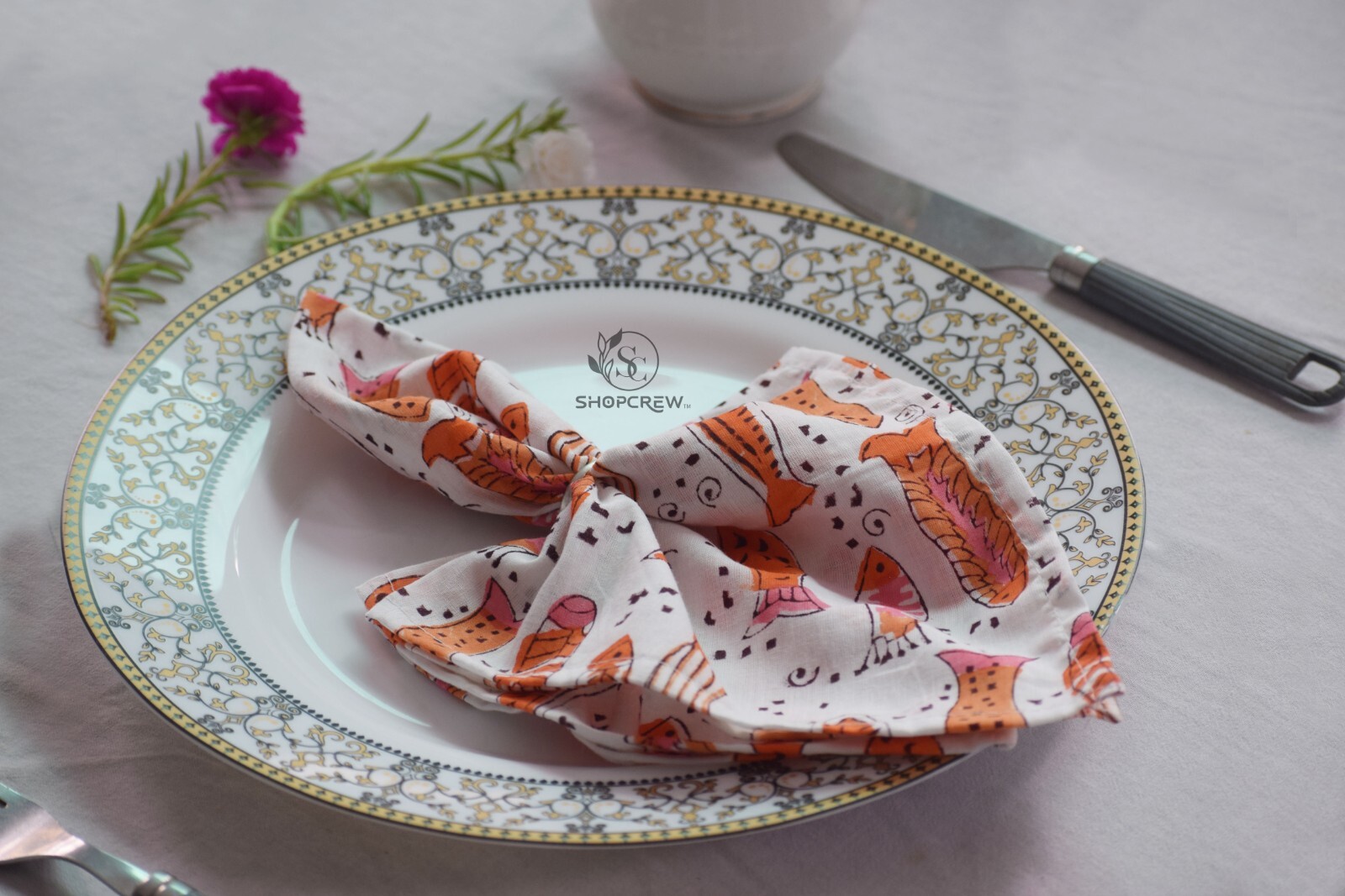 Assorted Cloth Napkins Set Hand Block Floral Printed Cotton Dinner Table Napkins