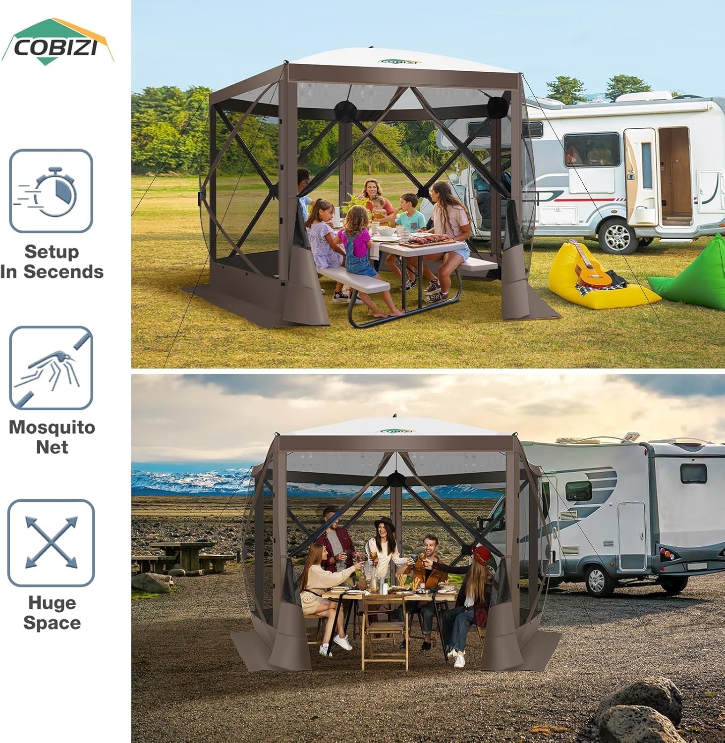 10x10 Pop up Gazebo Instant Screen House Camping Hub Tent with Mosquito Netting