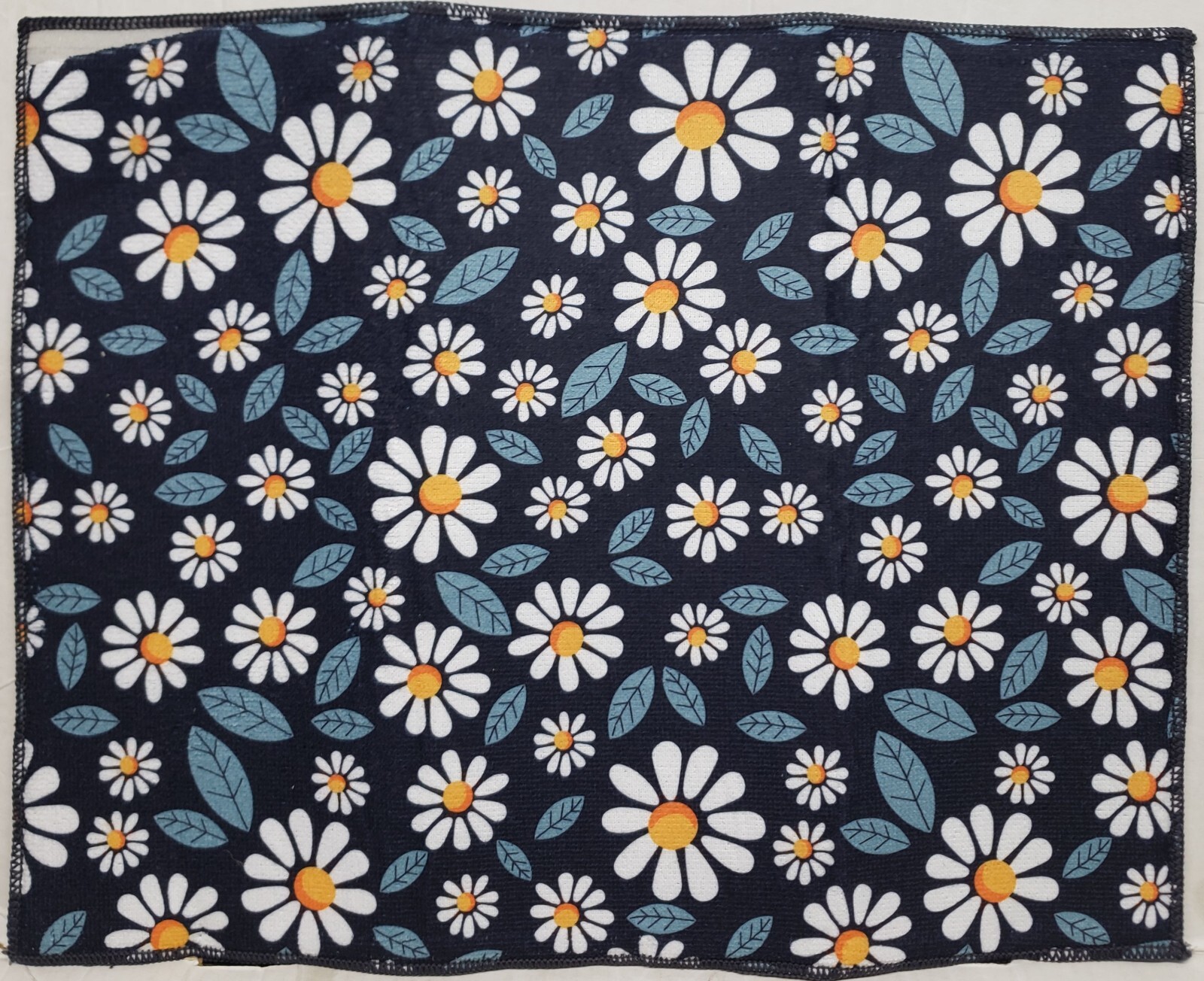 Printed Microfiber Dish Drying Mat (15"x19") DAISIES FLOWERS, black back, SB