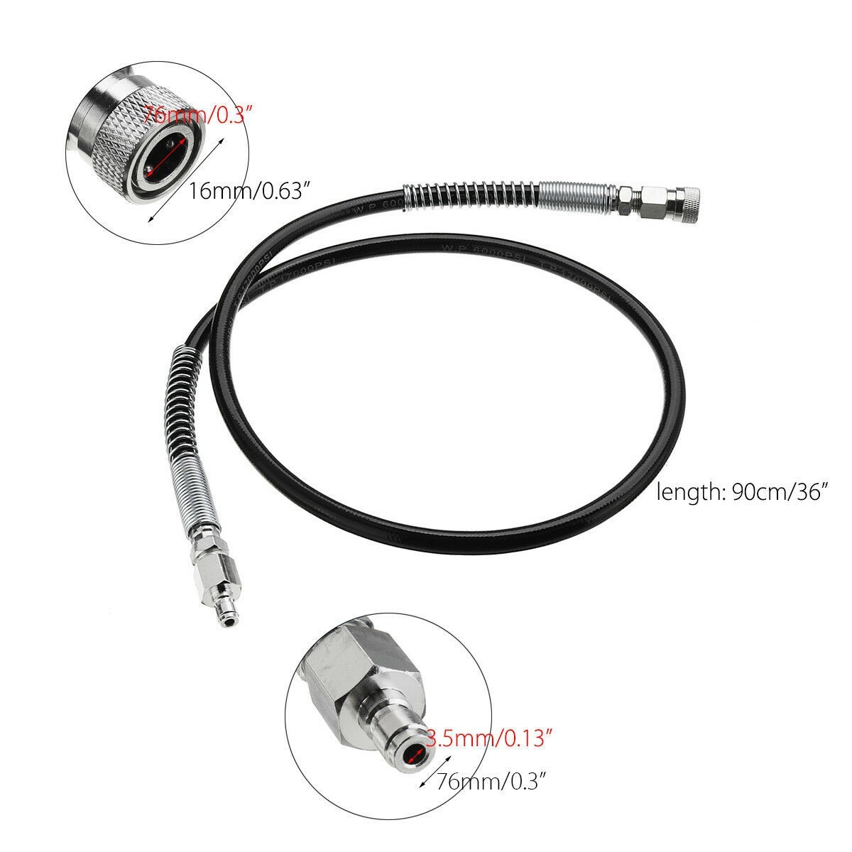 Braided Hose for 4500PSI For HPA SCUBA PCP Tank Fill with Quick Release Black