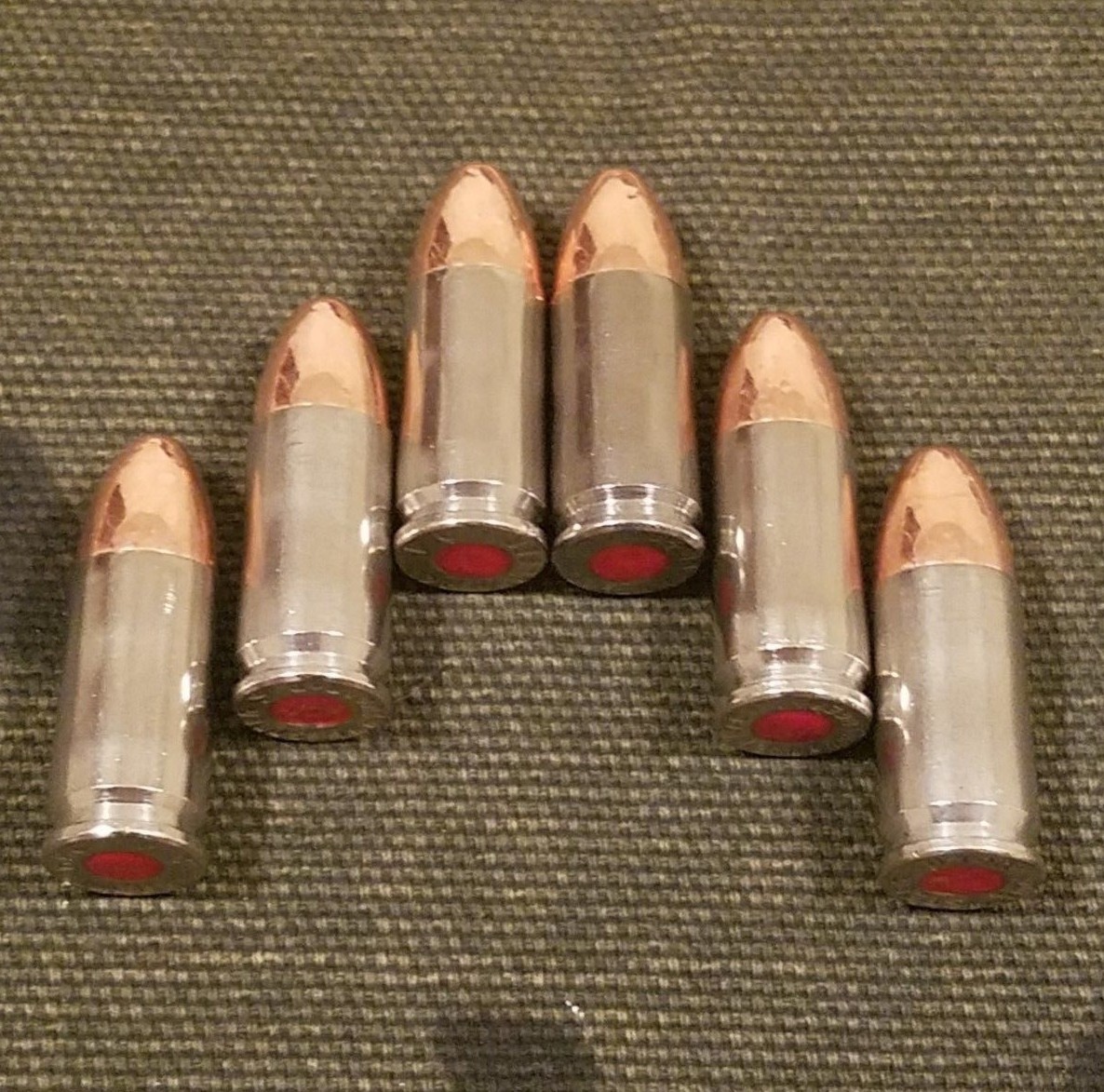 9MM LUGER SNAP CAPS  SET OF 6 (NICKEL) REAL 115GN WEIGHT!!!