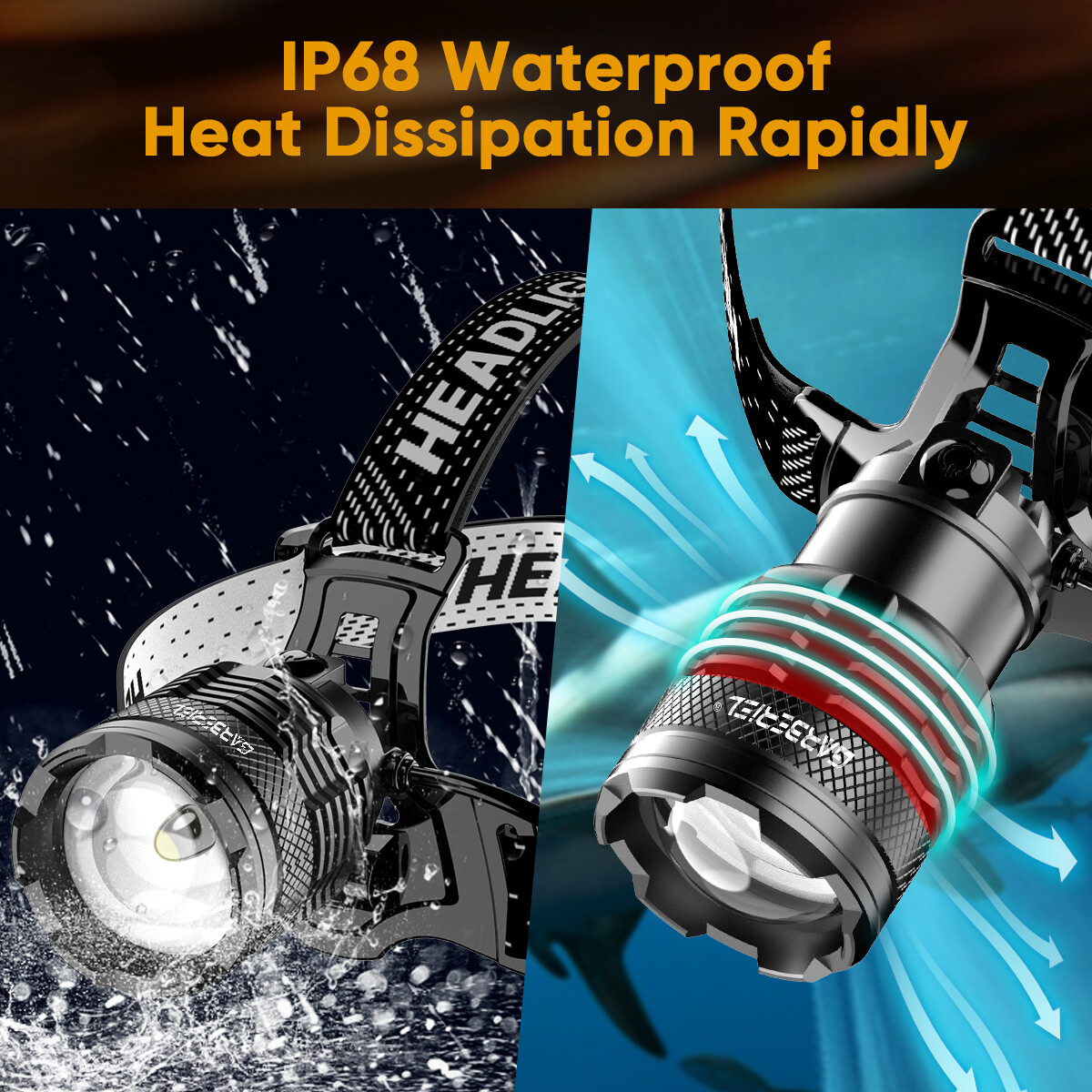 2X 1200000LM Super Bright 30W LED Headlamp Rechargeable Motion Sensor Head Light