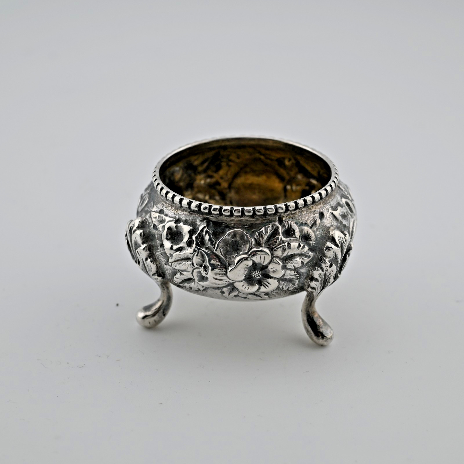 Sterling Silver A. Jacobi Floral Repousse Salt Cellar Baltimore ~no mono