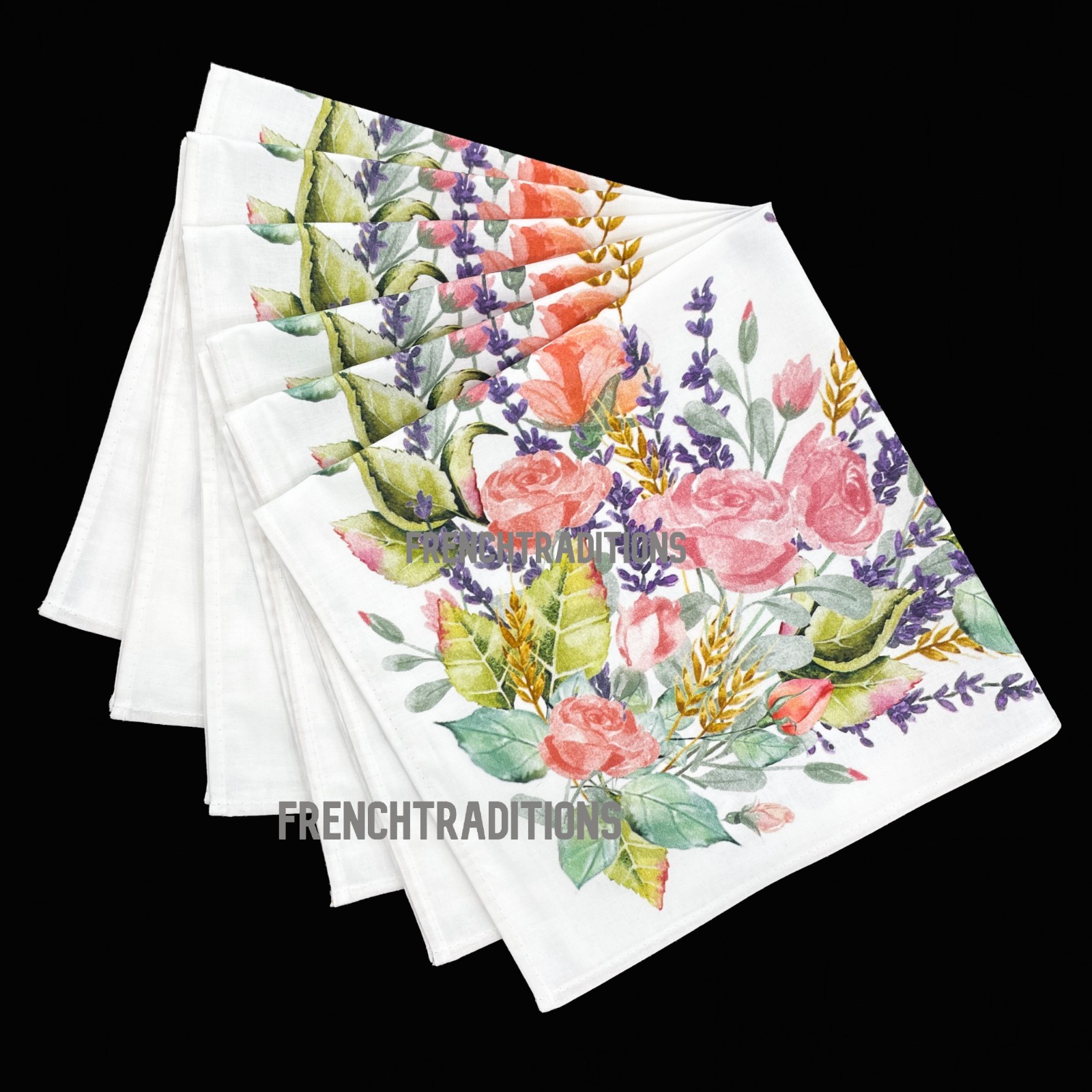 French Provencal Cotton Set of 6 Napkins Grasse Flowers - Made in France