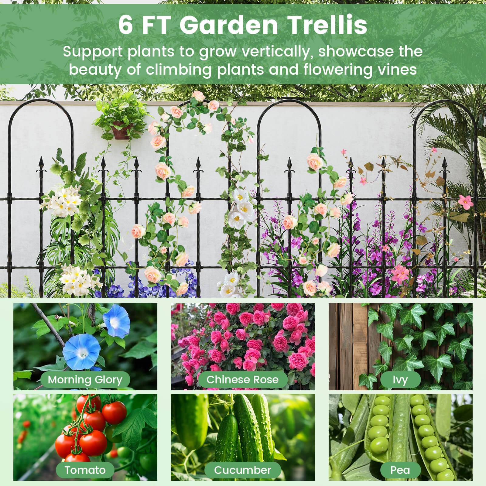 58" x 73" Garden Trellis for Climbing Plants Rustproof Metal Plant Support Frame