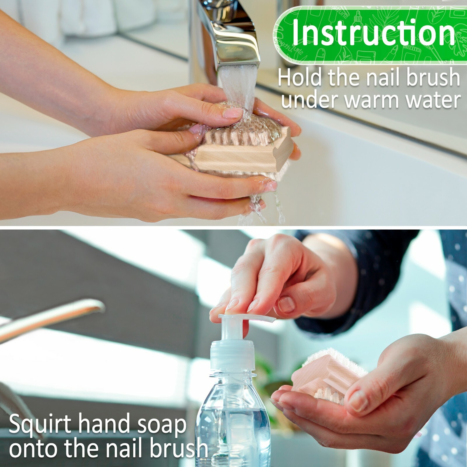 Konex Non-Slip Wooden Two-sided Hand and Nail Cleaning Brush