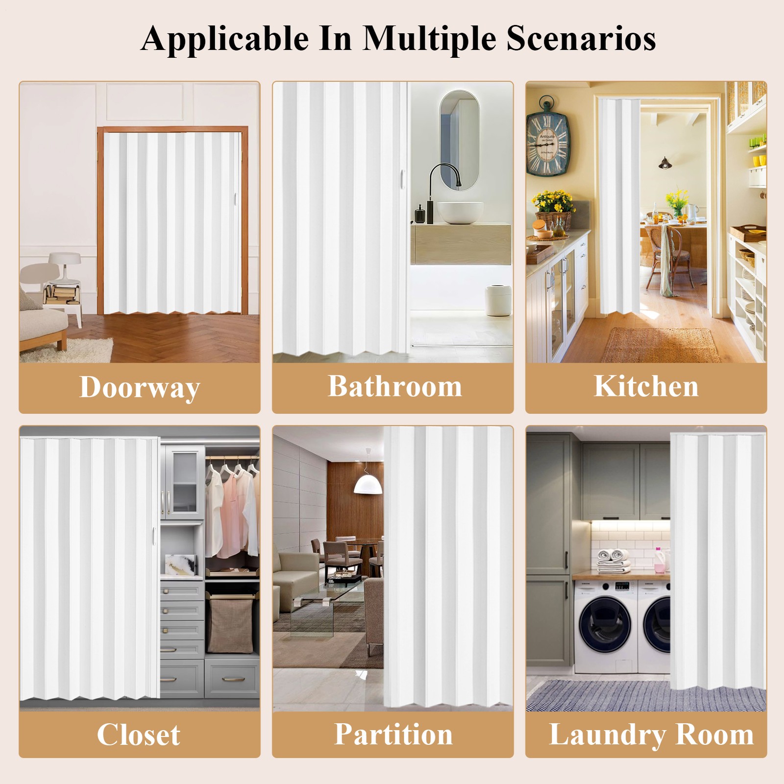 White 60x80in Interior PVC Accordion Folding Door With Mounting Hardware--