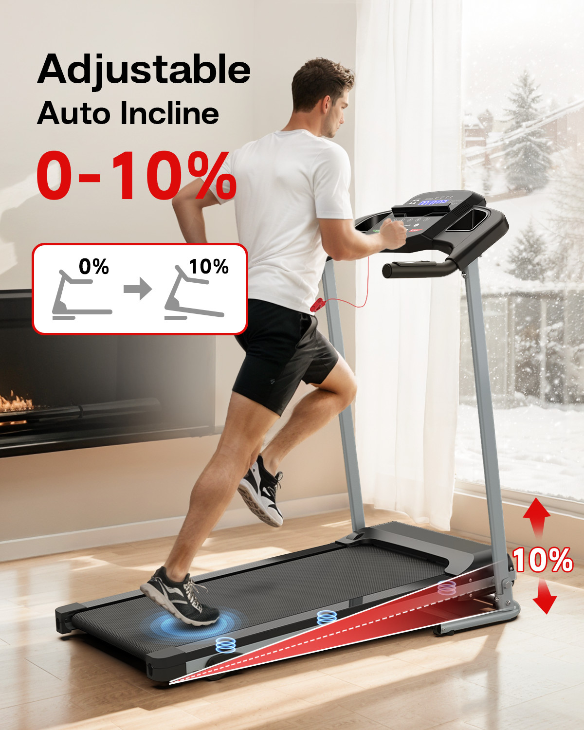 Foldable Treadmills for Home with Incline, 2.5 HP, 265lb,7.5 MPH,Running Machine