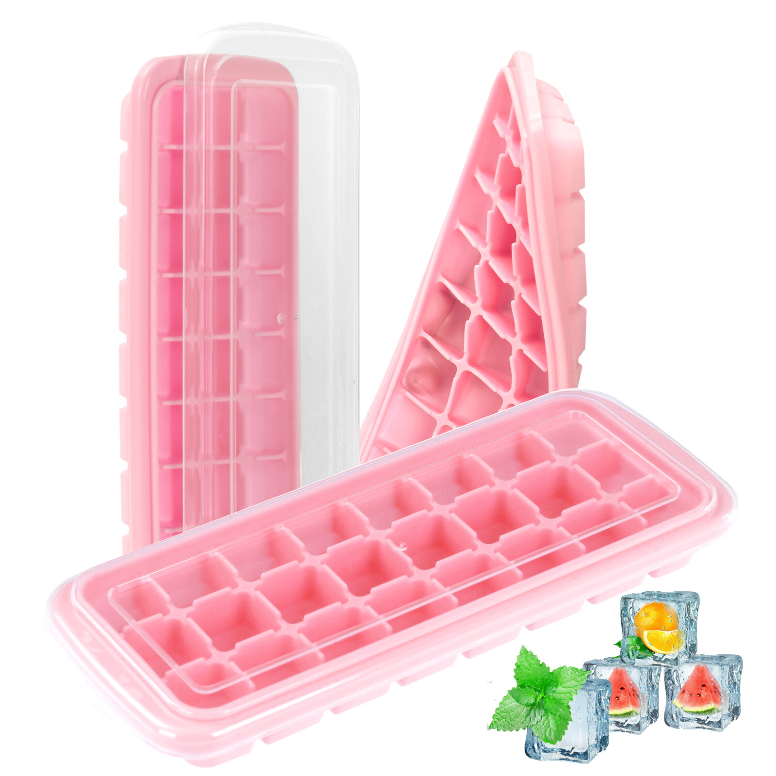 HUMBEE, Soft Silicone Ice cube Tray with PP Lid, BPA free 24 or 36 Cubes