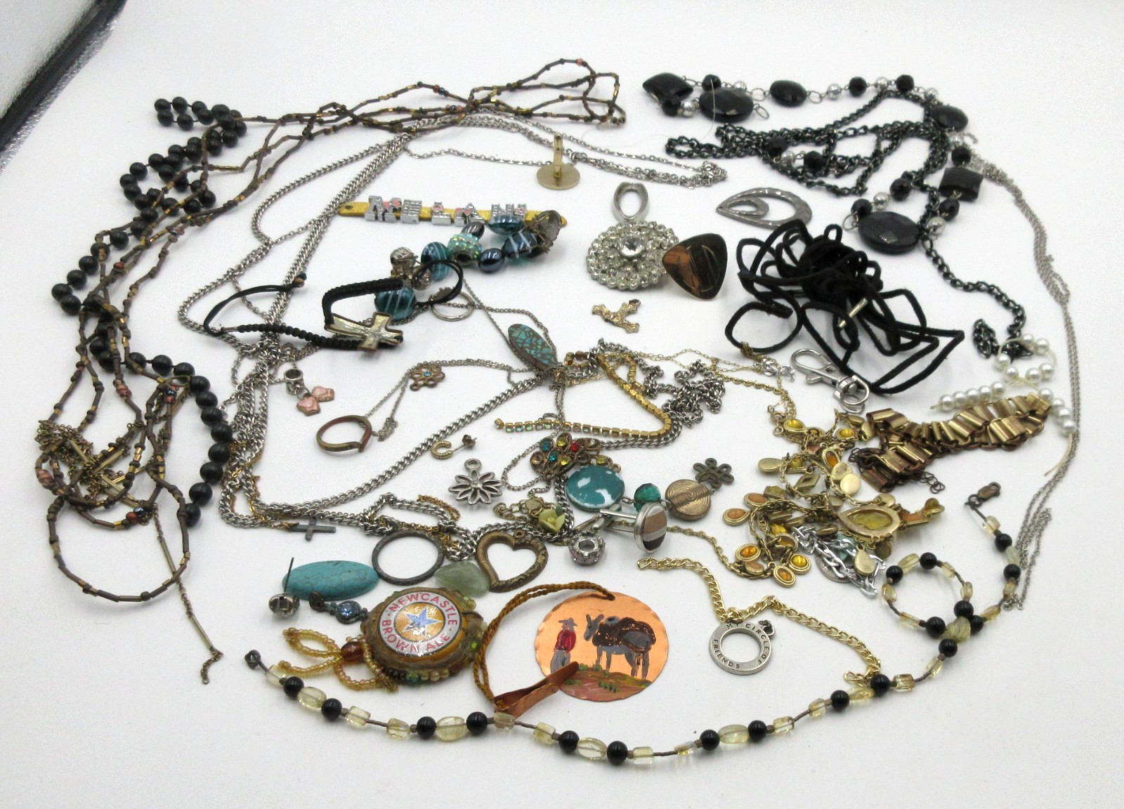 VTG MODERN LOT CRAFT BROKEN REPAIR Silver gold tone NECKLACE BROOCH PARTS ETC