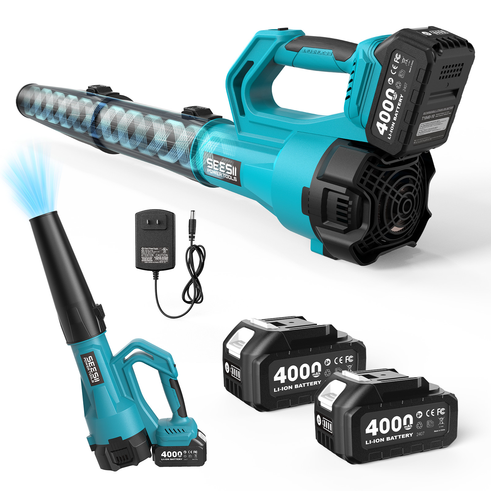 Seesii Leaf Blower Cordless 780 CFM Handheld Electric Leaf Blower 2 Battery 21V