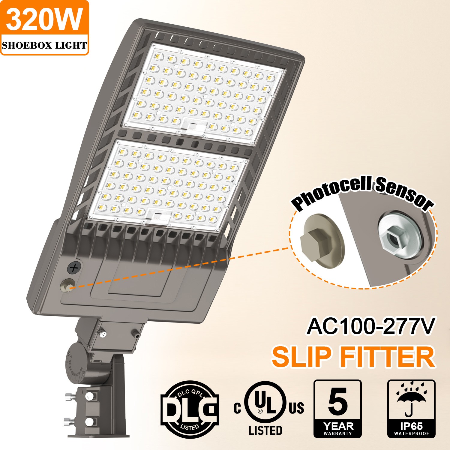 320W LED Parking Lot Light with Dusk-to-Dawn Photocell Commercial Street Lights