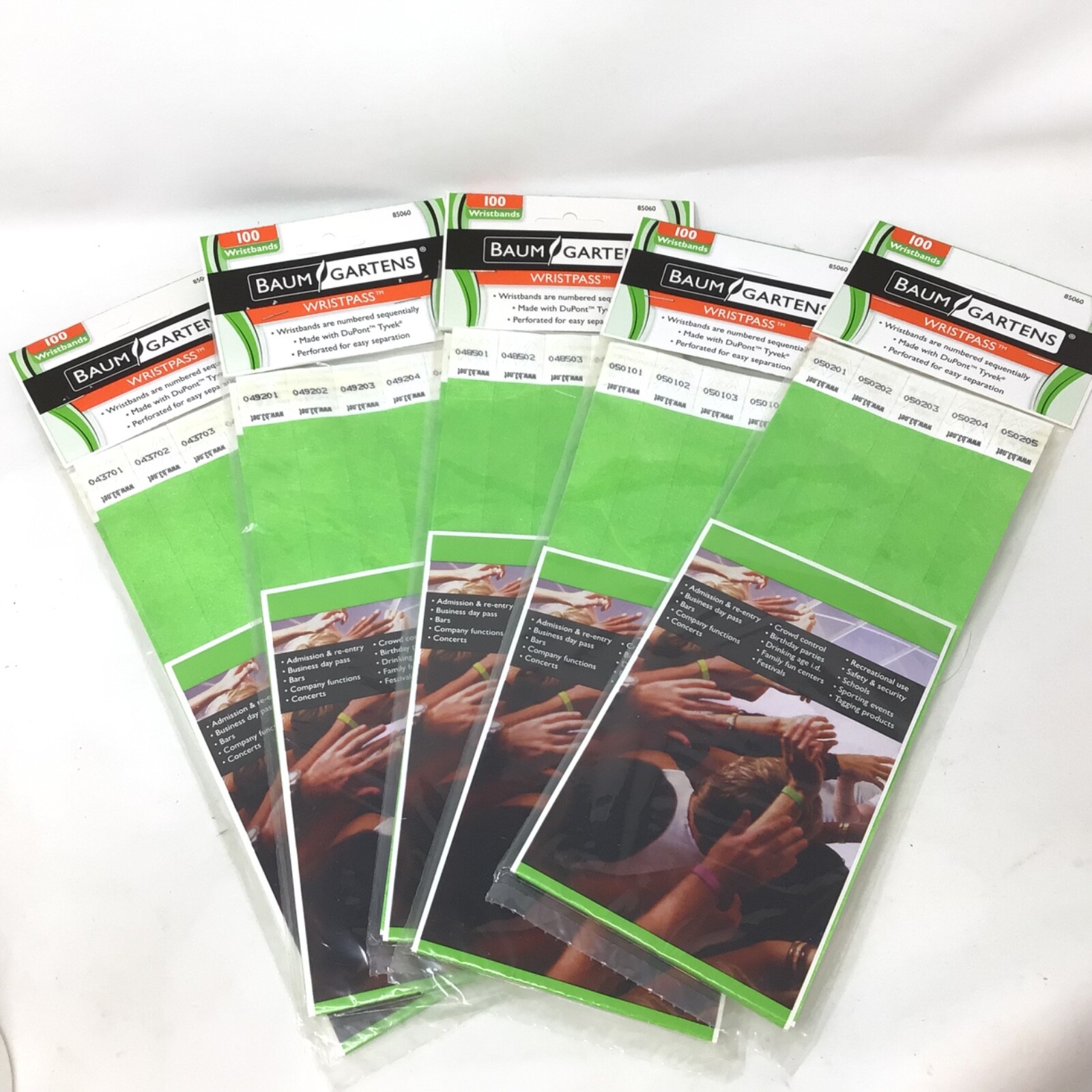 500 Count Tyvek Baumgartens Wristband Wristpass 85060 Security numbered Green