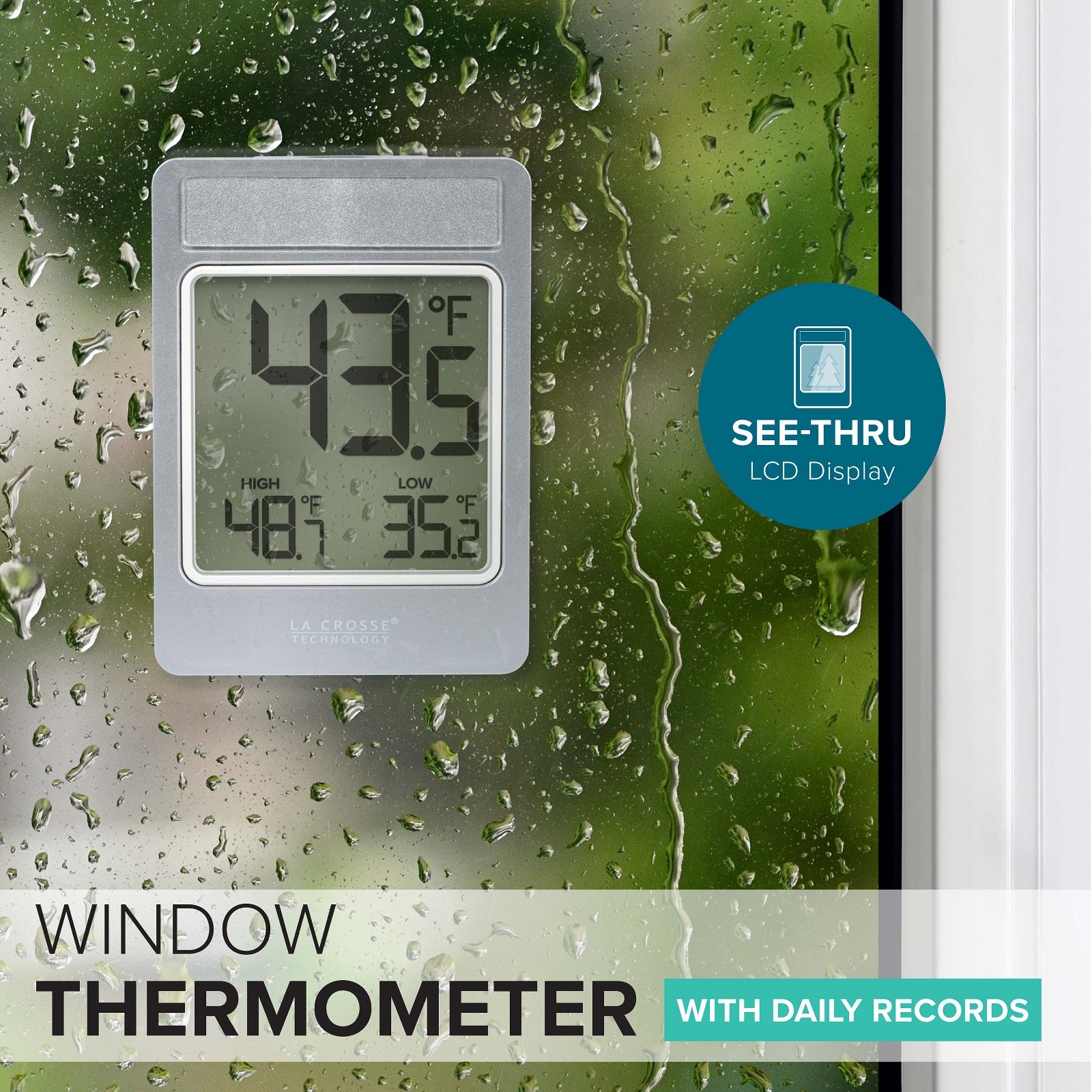 314-519 La Crosse Technology Digital Window Thermometer with Daily Records
