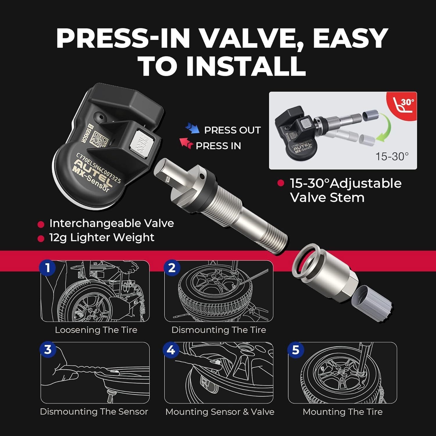 Autel MX-Sensor 315MHz & 433MHz Programmable TPMS Universal Tire Pressure Sensor