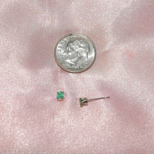 3MMSQUARE EMERALD STUD EARRINGS IN STERLING SILVER app. .30 ct.