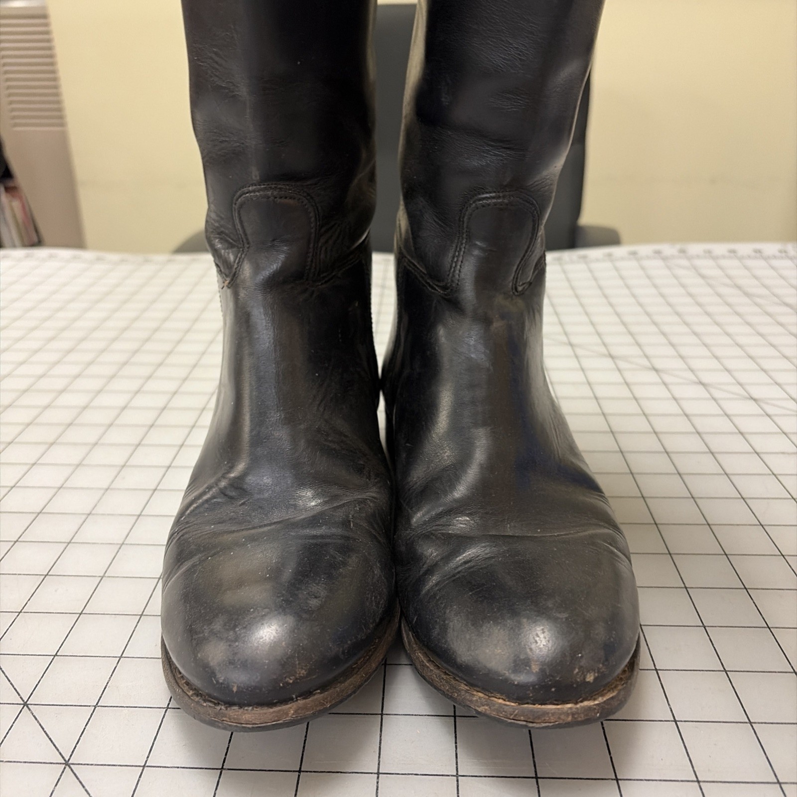 'Effingham' Brand Black Leather Tall Riding Boots, Made in USA - SIZE 8 1/2