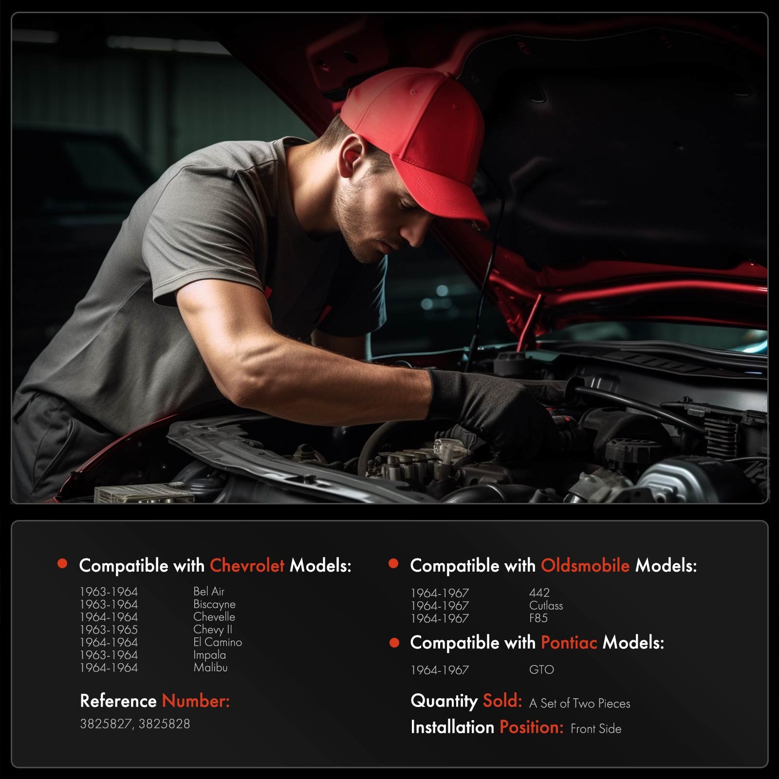 2x Front Hood Hinge for Chevrolet Malibu Impala Chevy II Oldsmobile 442 Pontiac