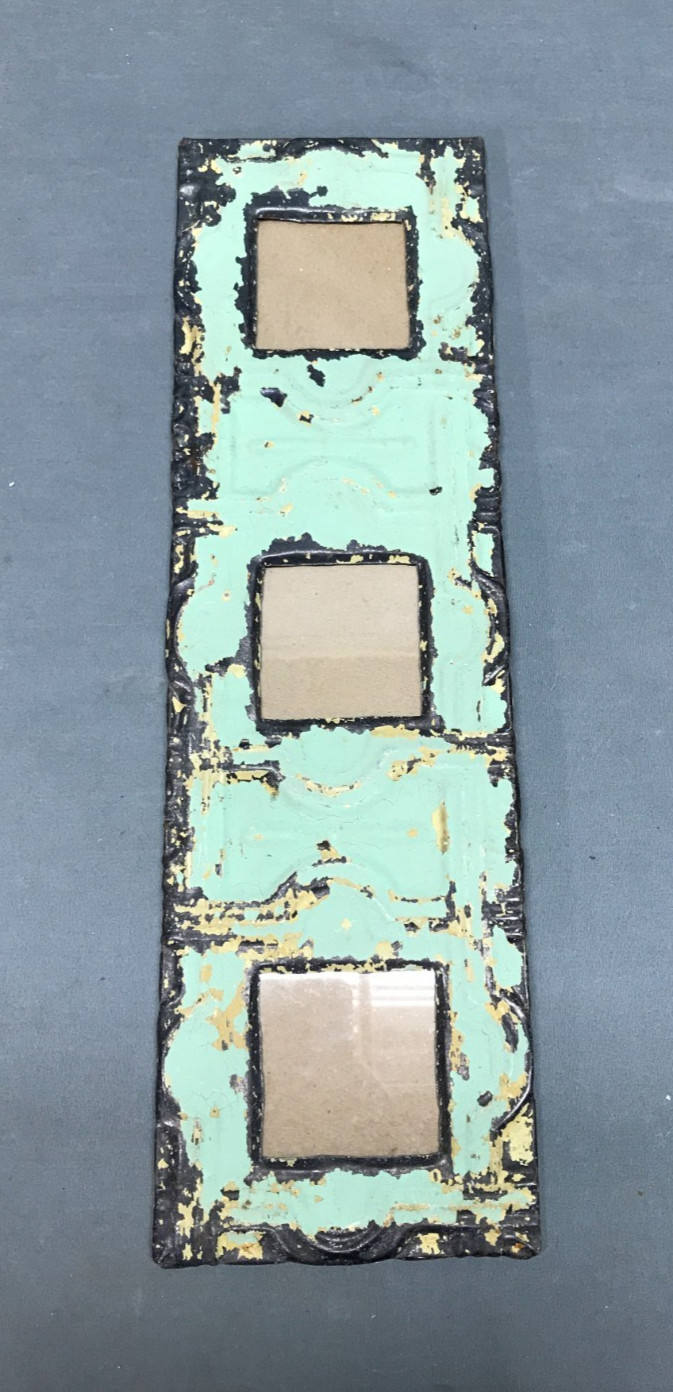 VTG 5x17 Multi Triple 3" Photo Tin Ceiling Metal Picture Frame Old 1847-25B