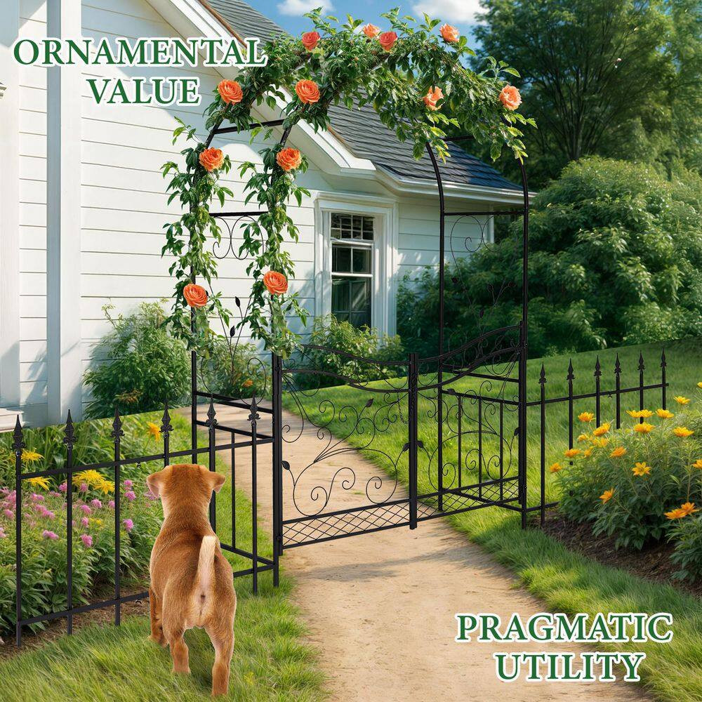 86.6 In. X 137 In. Outdoor Iron Arbor with Gate and Fence