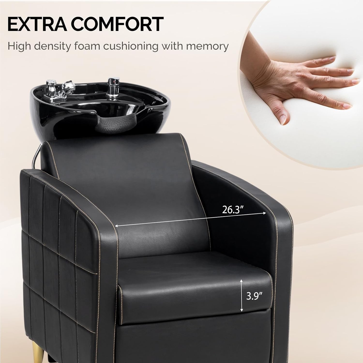 Ergonomic Backwash Hair Chair with Porcelain Bowl and Silicone Neck Pillow Black