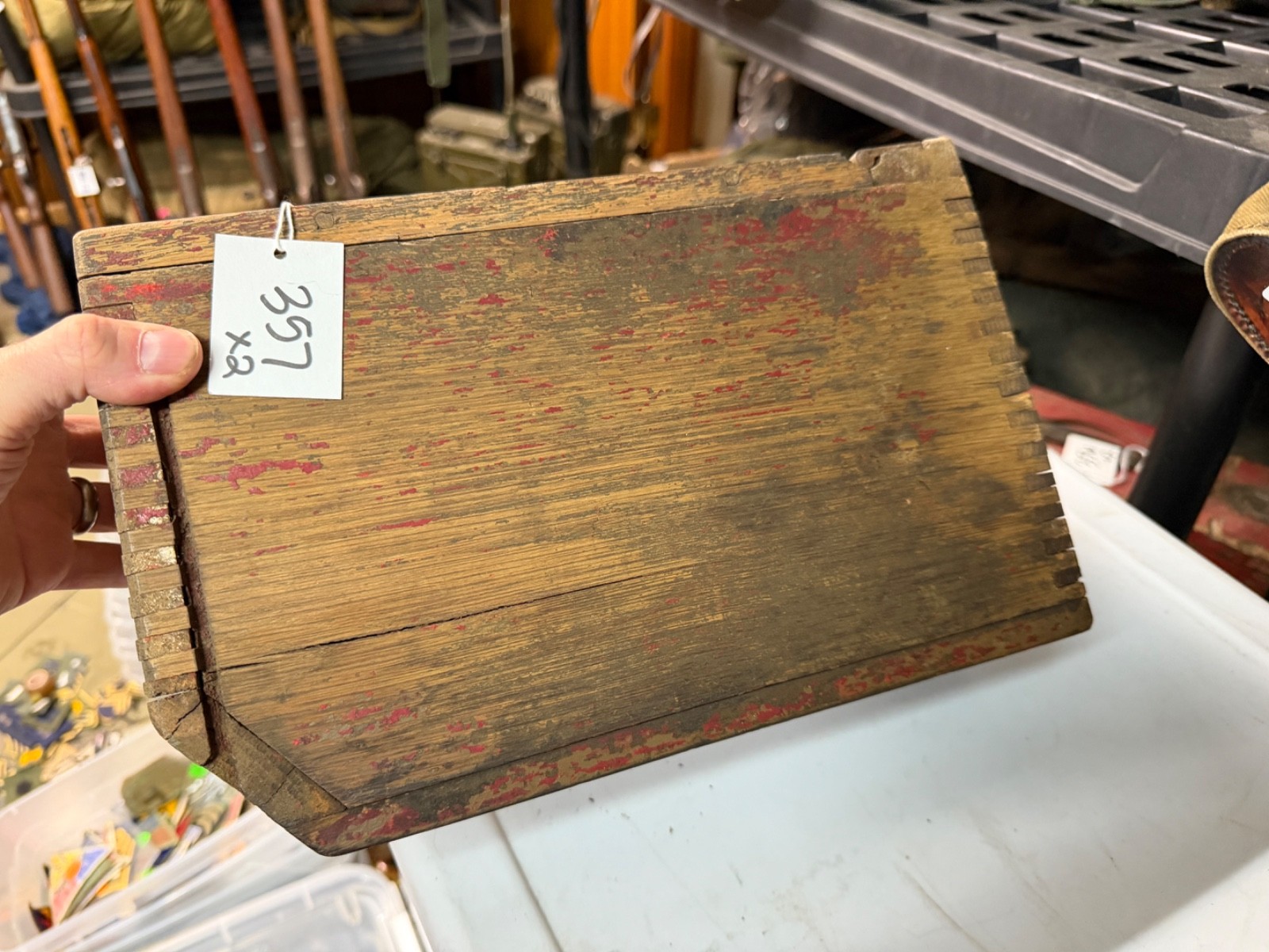 ORIGINAL WWI WWII US ARMY M1917 BROWNING 1919 WOODEN AMMO CHEST BOX-STRAP REPAIR