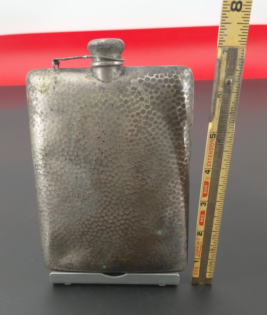 Vintage Hammered Silver Plate Hip Flask