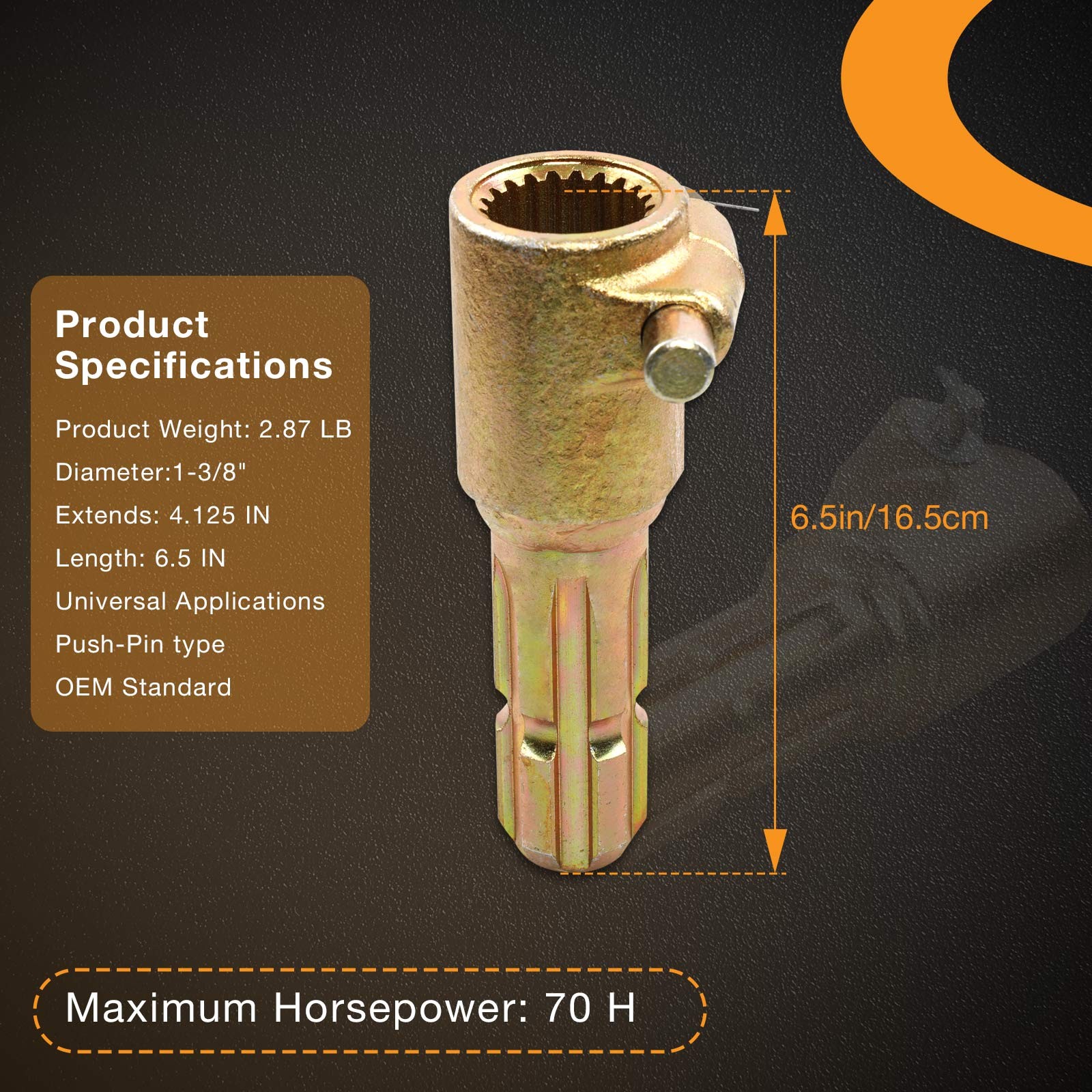 PTO Extender Adaptor Male 6 & 1-3/8" Female 21 & 1-3/8" Spline Fit 70HP Engine