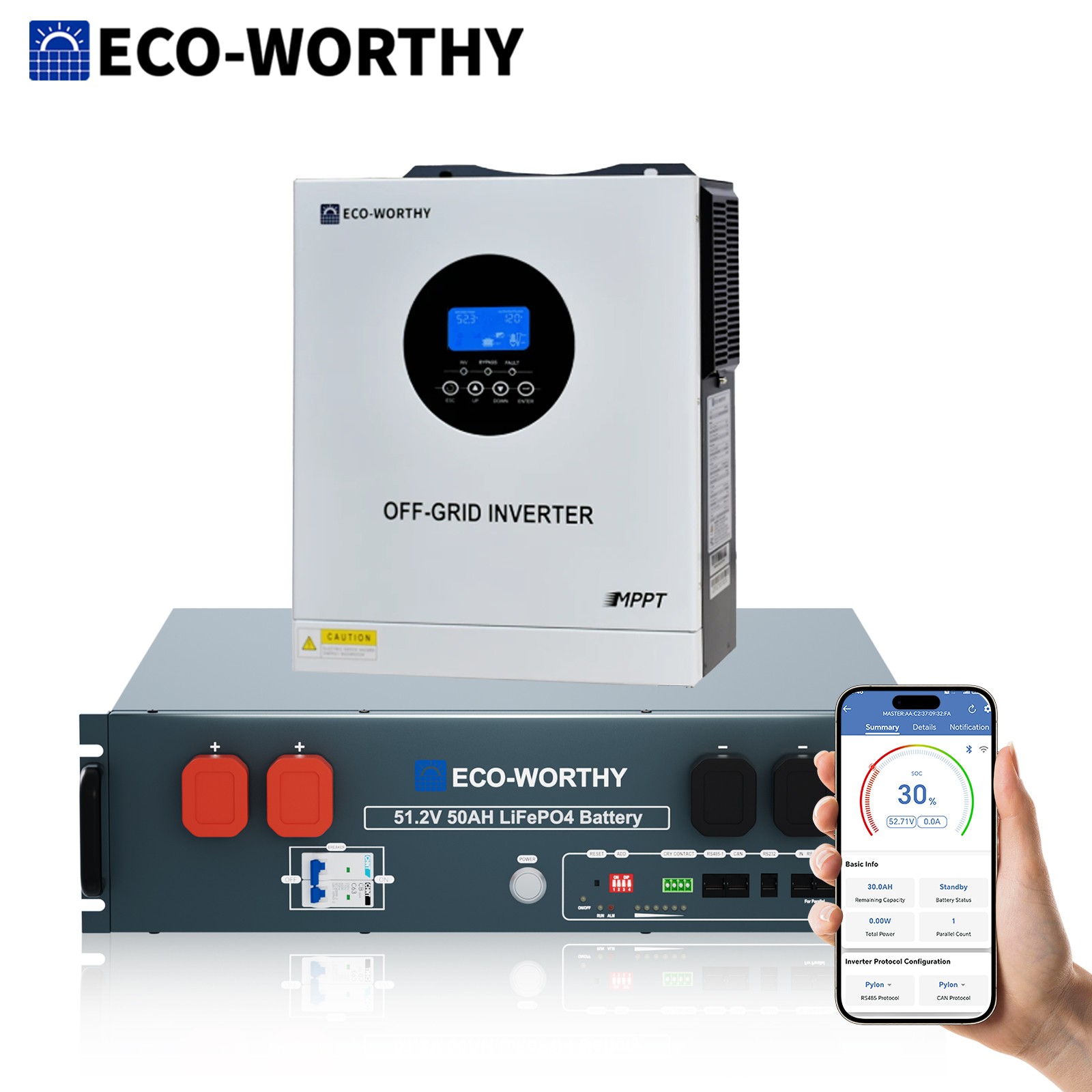 ECO-WORTHY 2560Wh 48V 50Ah Lithium Battery+5kw Solar Inverter For Home Off-grid