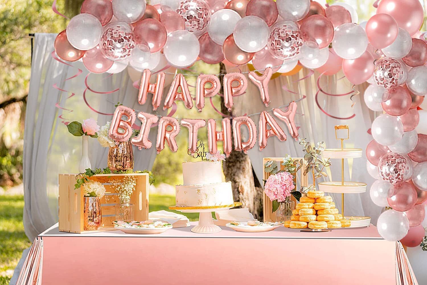 Rose Gold Happy Birthday Party Decorations for Women Girls, Happy Birthday Ba...