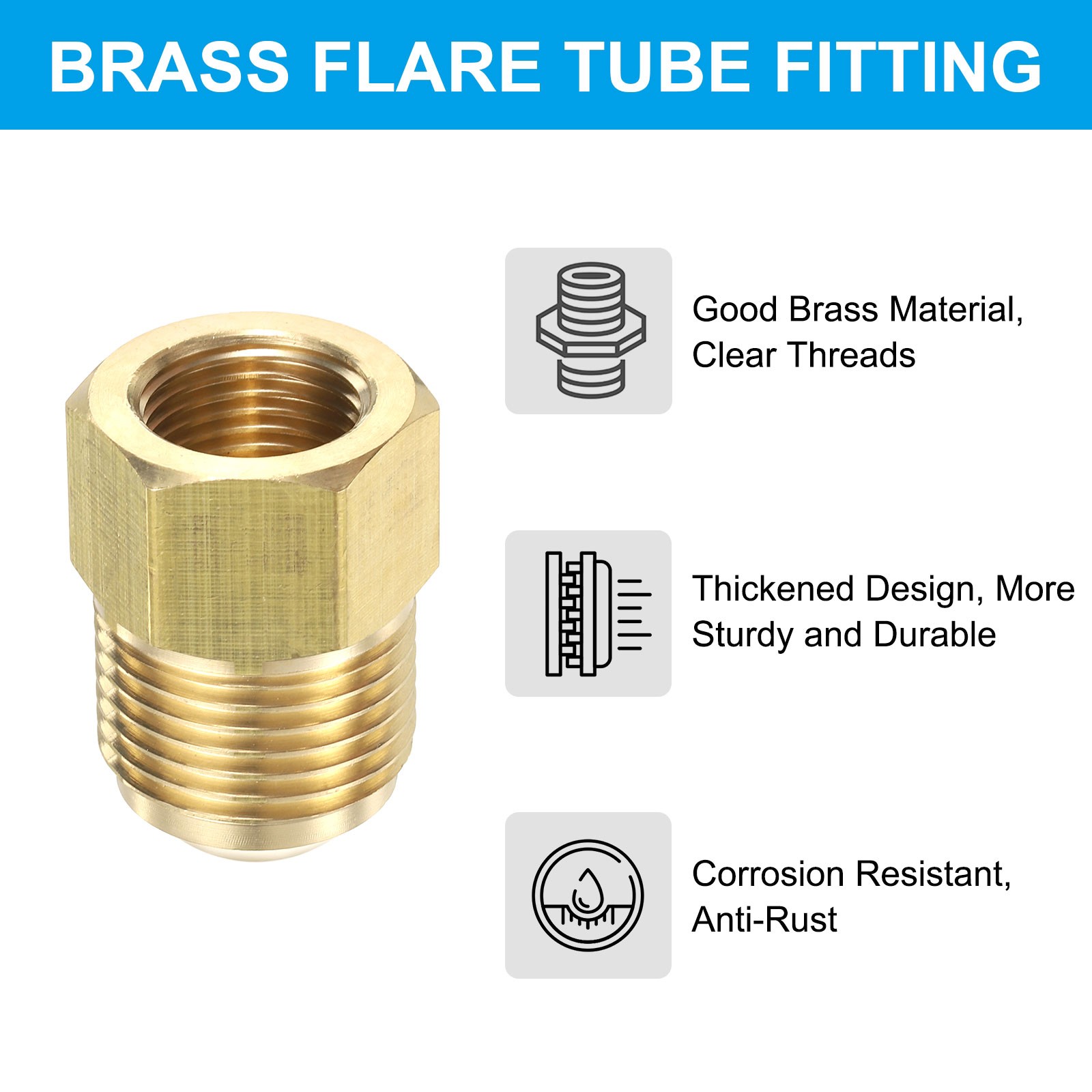 3/8" Female Flare x 5/8" Male Flare Connector Adapter Reducing Brass Tone